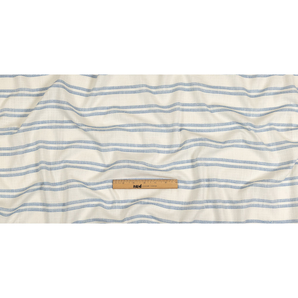 French Blue and White Textural Striped Slubbed Cotton Woven Full