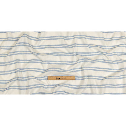 French Blue and White Textural Striped Slubbed Cotton Woven Full
