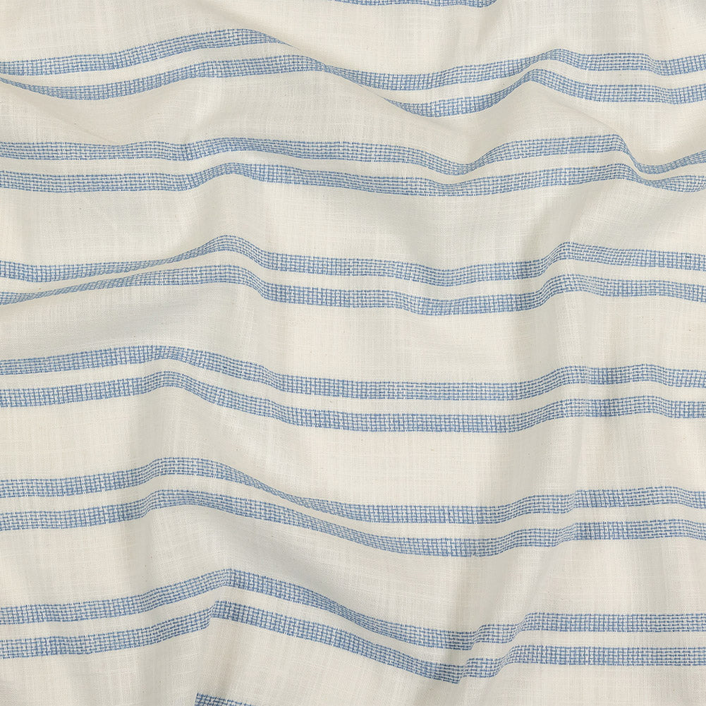 French Blue and White Textural Striped Slubbed Cotton Woven