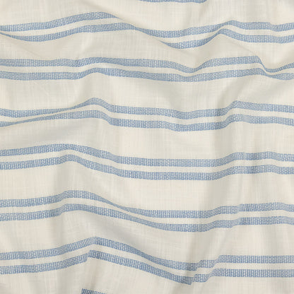 French Blue and White Textural Striped Slubbed Cotton Woven