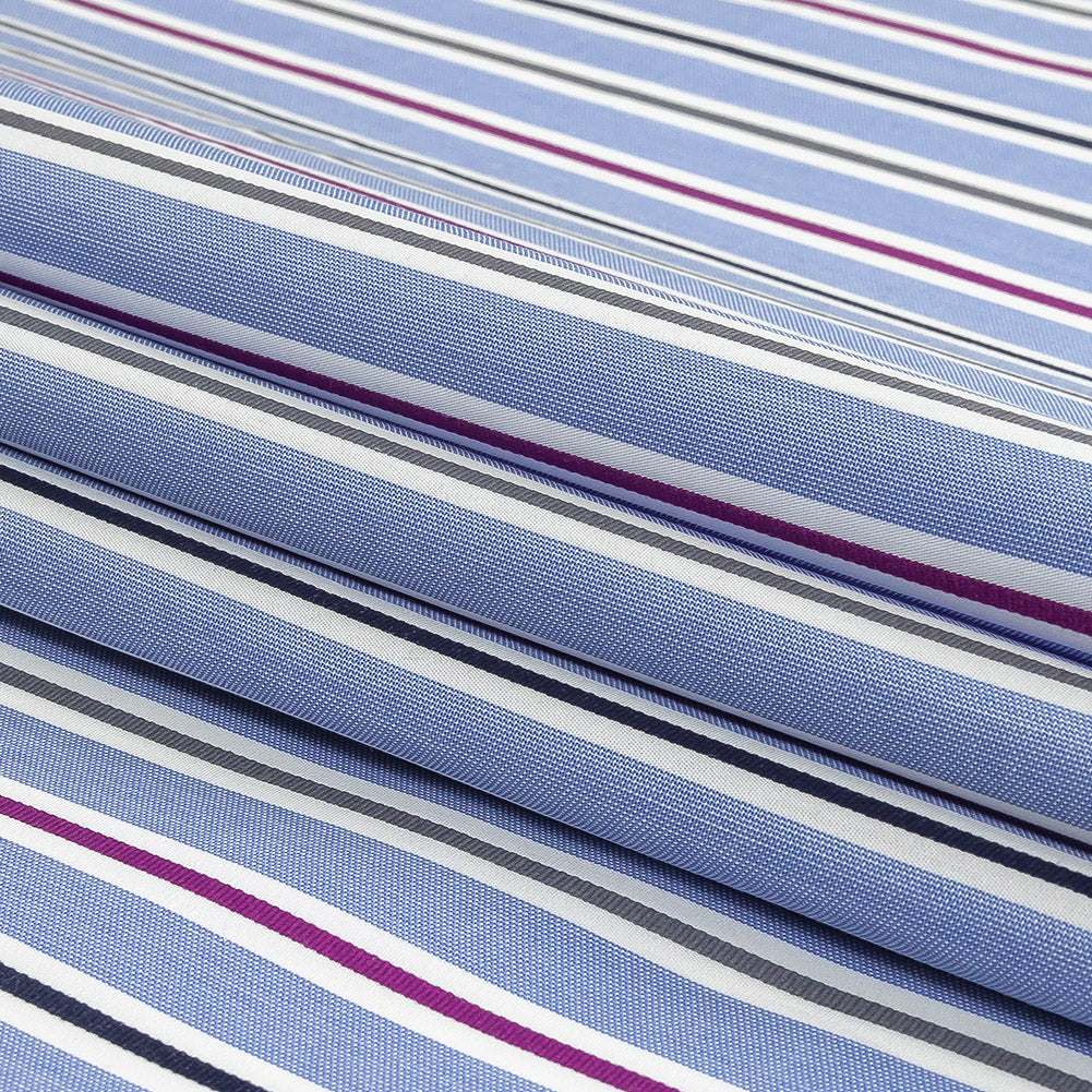 Grapemist, Purple and Stormy Weather Halo Stripes Cotton Shirting Folded