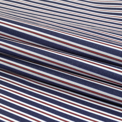 Blue, Red and White Halo Stripes Twill Cotton Shirting Folded