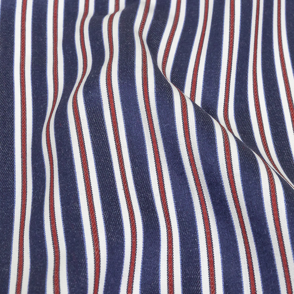 Blue, Red and White Halo Stripes Twill Cotton Shirting Detail