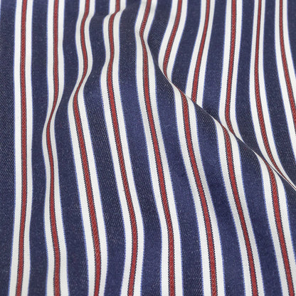 Blue, Red and White Halo Stripes Twill Cotton Shirting Detail