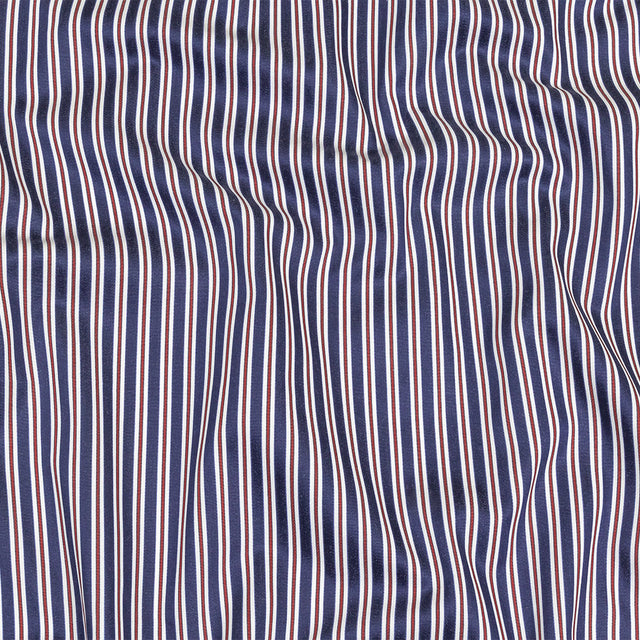 Blue, Red and White Halo Stripes Twill Cotton Shirting