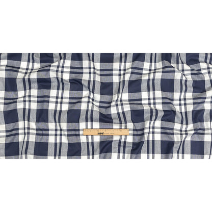 Navy and White Plaid Cotton Shirting Full