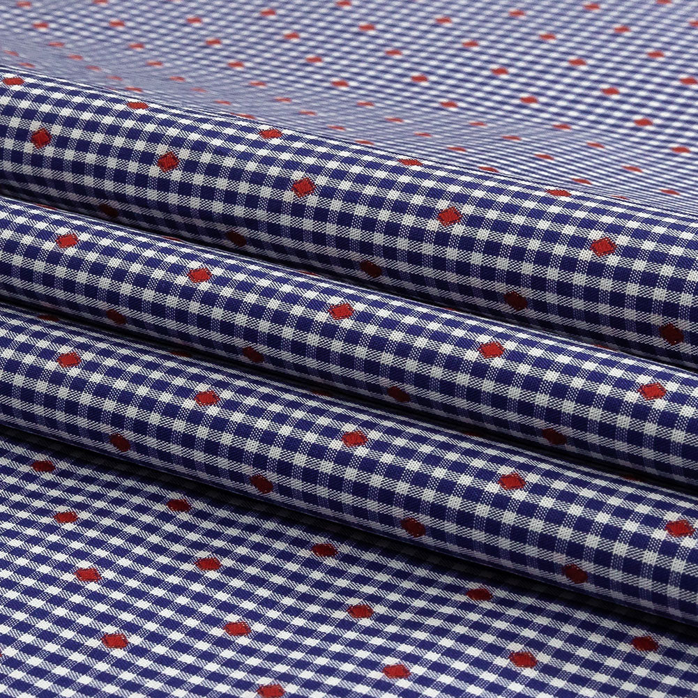 Red, White and Blue Checked Diamond Dots Cotton Jacquard Folded