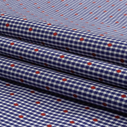 Red, White and Blue Checked Diamond Dots Cotton Jacquard Folded