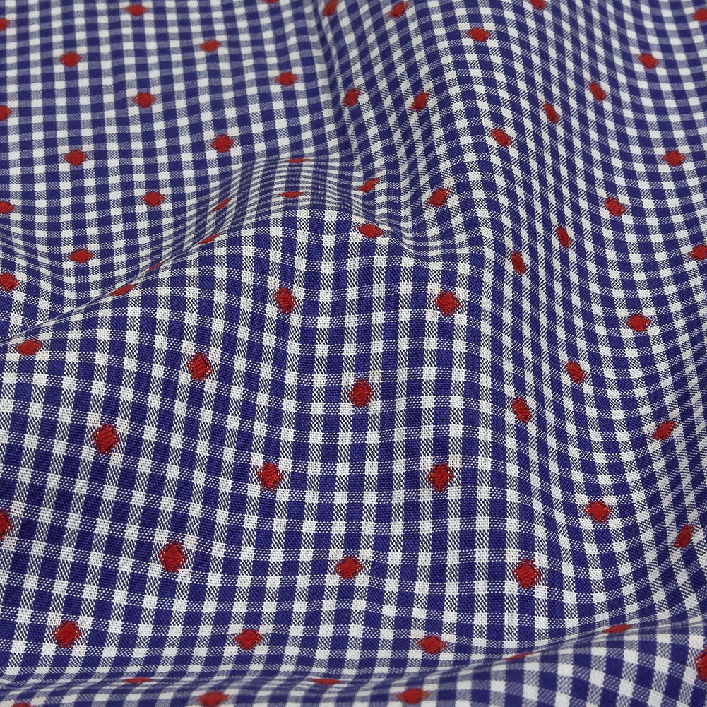 Red, White and Blue Checked Diamond Dots Cotton Jacquard Detail
