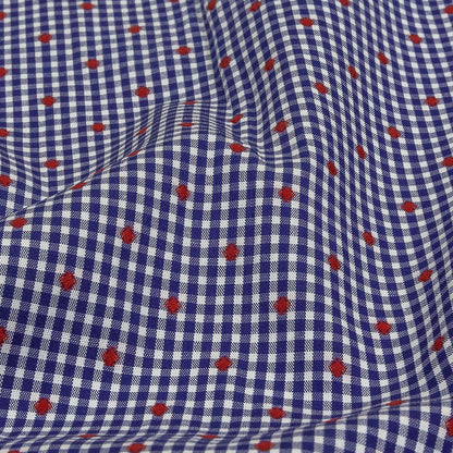 Red, White and Blue Checked Diamond Dots Cotton Jacquard Detail