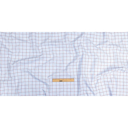 Light Blue, Dark Blue and Red Windowpane Check Slubbed Cotton Shirting Full
