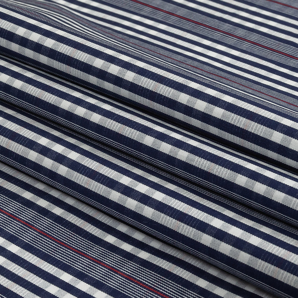Navy, Red and White Subtle Plaid Cotton Poplin Folded