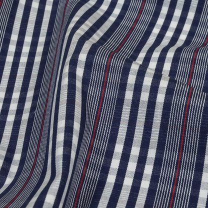 Navy, Red and White Subtle Plaid Cotton Poplin Detail