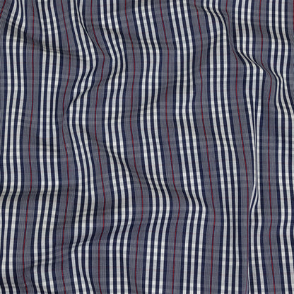 Navy, Red and White Subtle Plaid Cotton Poplin