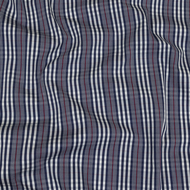 Navy, Red and White Subtle Plaid Cotton Poplin