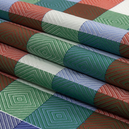 Red, Blue and Green Diamonds in Checks Cotton Jacquard Shirting Folded