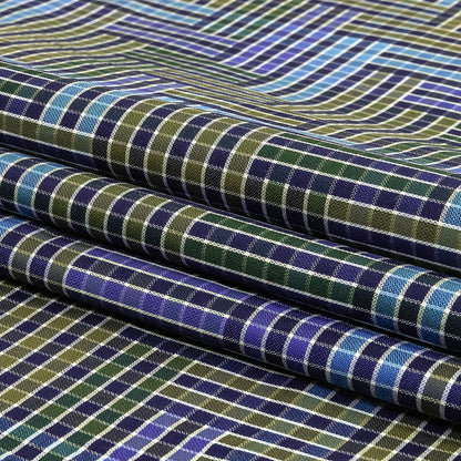 Astral Aura and Chive Log Cabin Plaid Cotton Shirting Folded