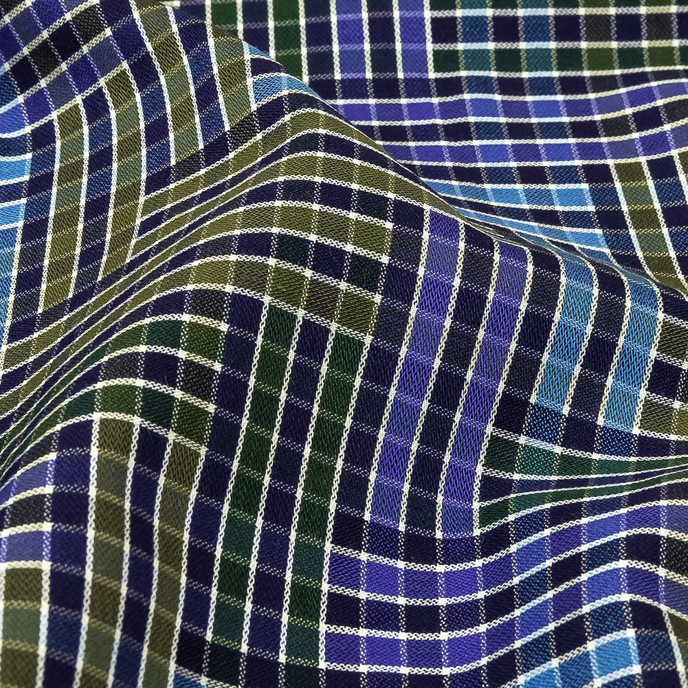Astral Aura and Chive Log Cabin Plaid Cotton Shirting Detail