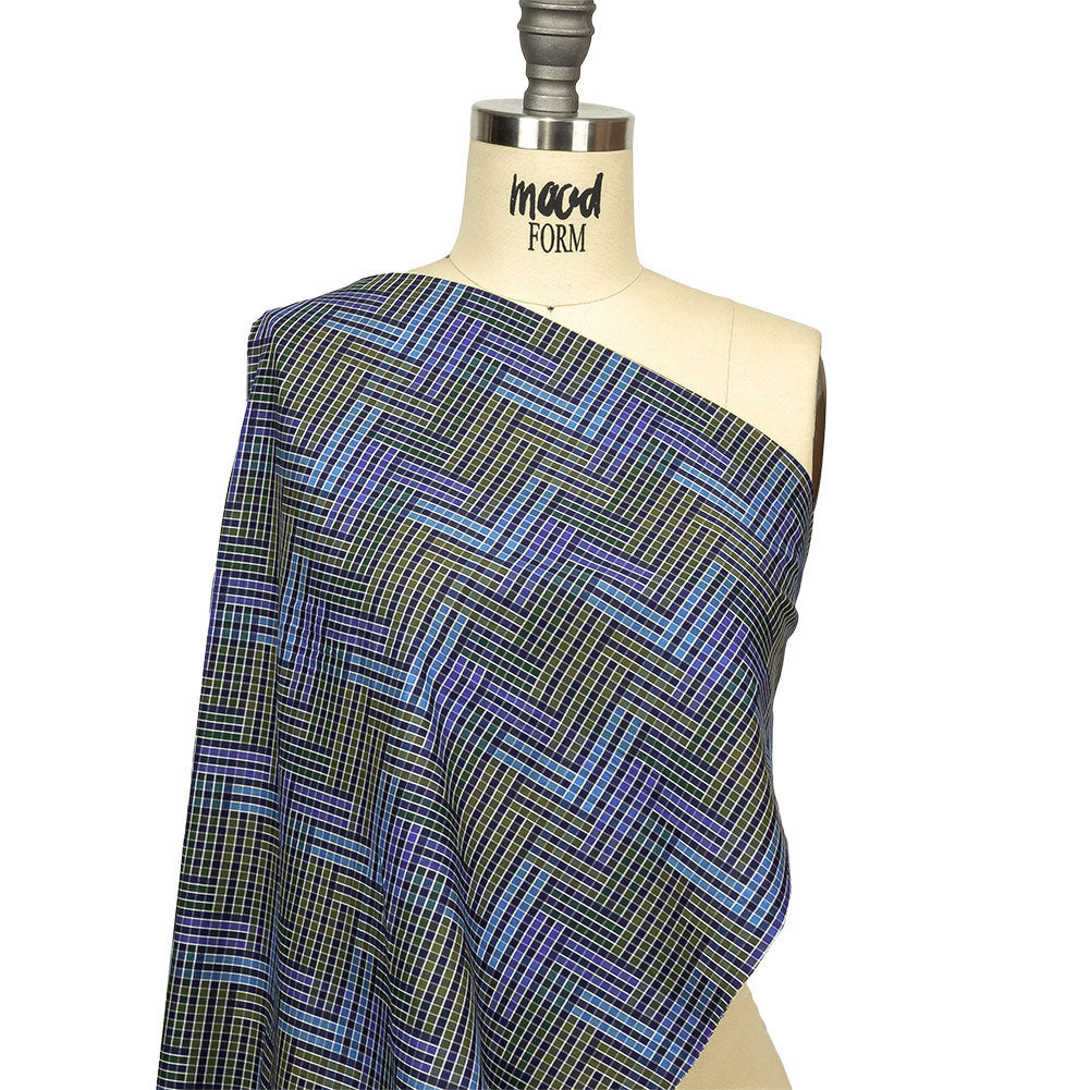Astral Aura and Chive Log Cabin Plaid Cotton Shirting Drape