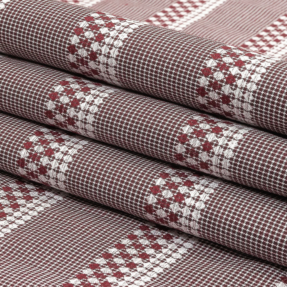 Zinfandel and White Diamond Stripes and Checks Cotton Jacquard Folded