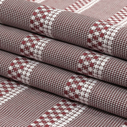 Zinfandel and White Diamond Stripes and Checks Cotton Jacquard Folded
