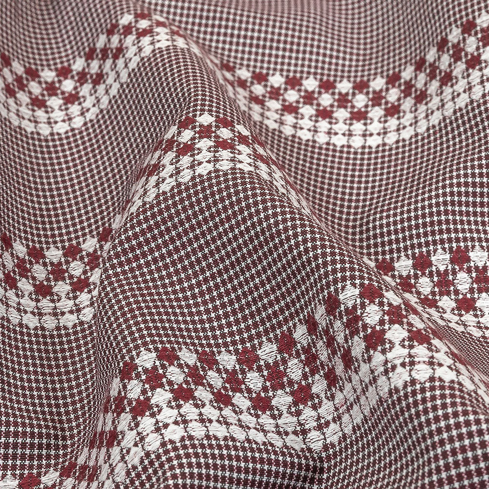 Zinfandel and White Diamond Stripes and Checks Cotton Jacquard Detail