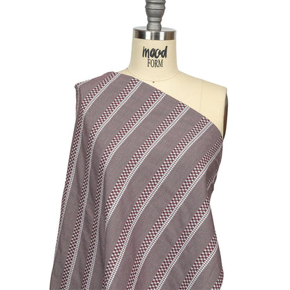 Zinfandel and White Diamond Stripes and Checks Cotton Jacquard Drape
