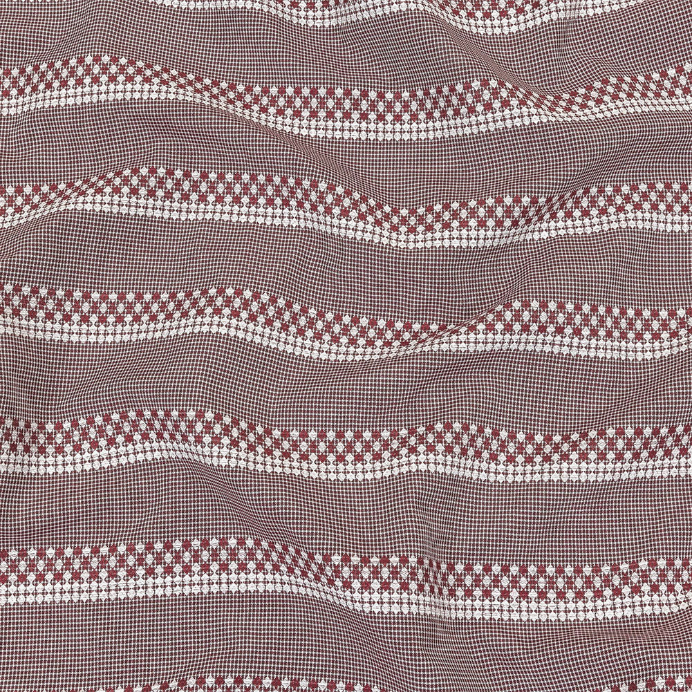 Zinfandel and White Diamond Stripes and Checks Cotton Jacquard