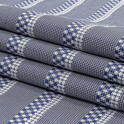 Blue and White Diamond Stripes and Checks Cotton Jacquard Folded