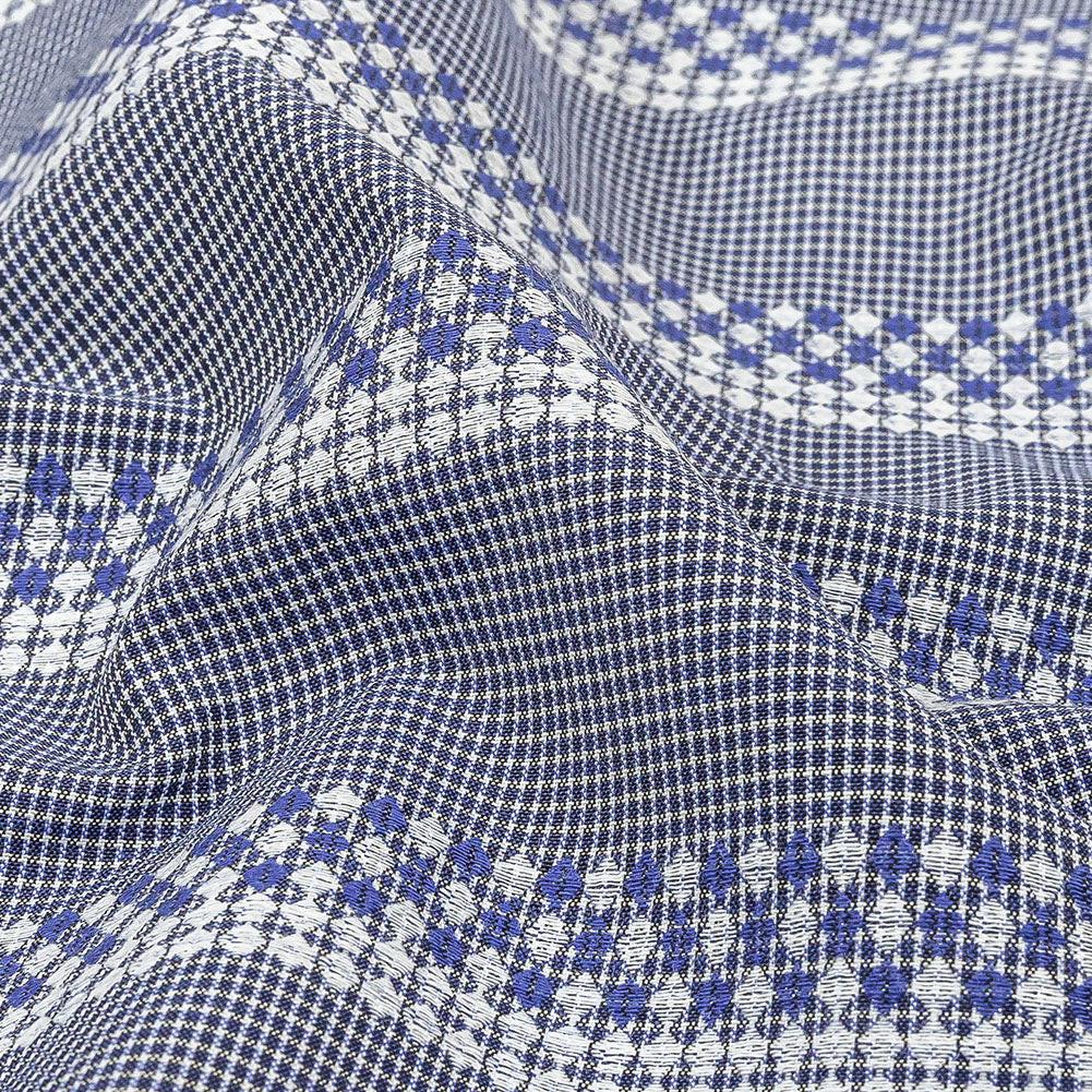 Blue and White Diamond Stripes and Checks Cotton Jacquard Detail