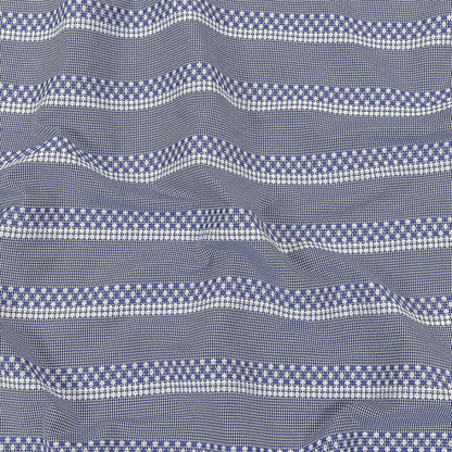 Blue and White Diamond Stripes and Checks Cotton Jacquard
