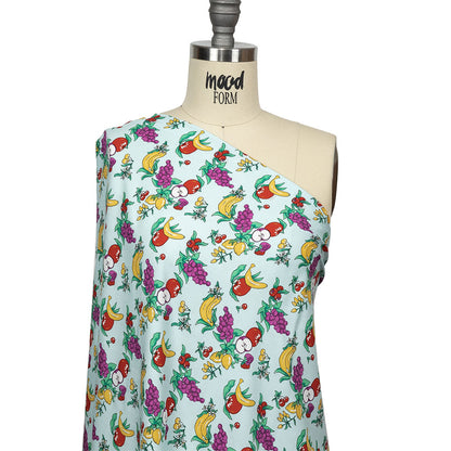Pale Blue, Green and Yellow Fruit Viscose Batiste Drape