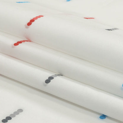 Red, Blue and Quicksilver Dotted Lines Cotton Jacquard Shirting Folded