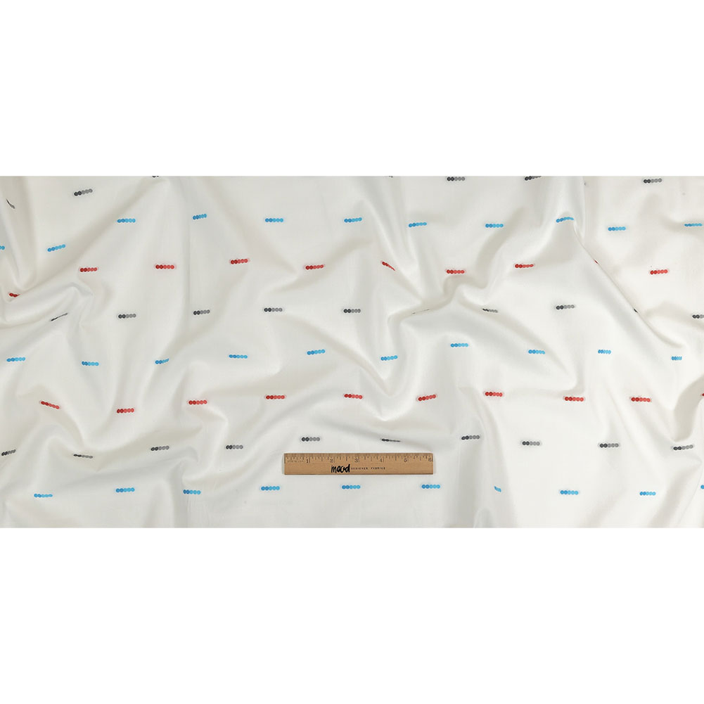 Red, Blue and Quicksilver Dotted Lines Cotton Jacquard Shirting Full