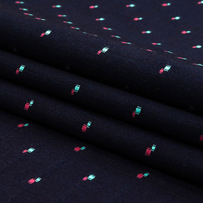 Evening Blue, Pink and Dusty Turquoise Squares Cotton Jacquard Shirting Folded