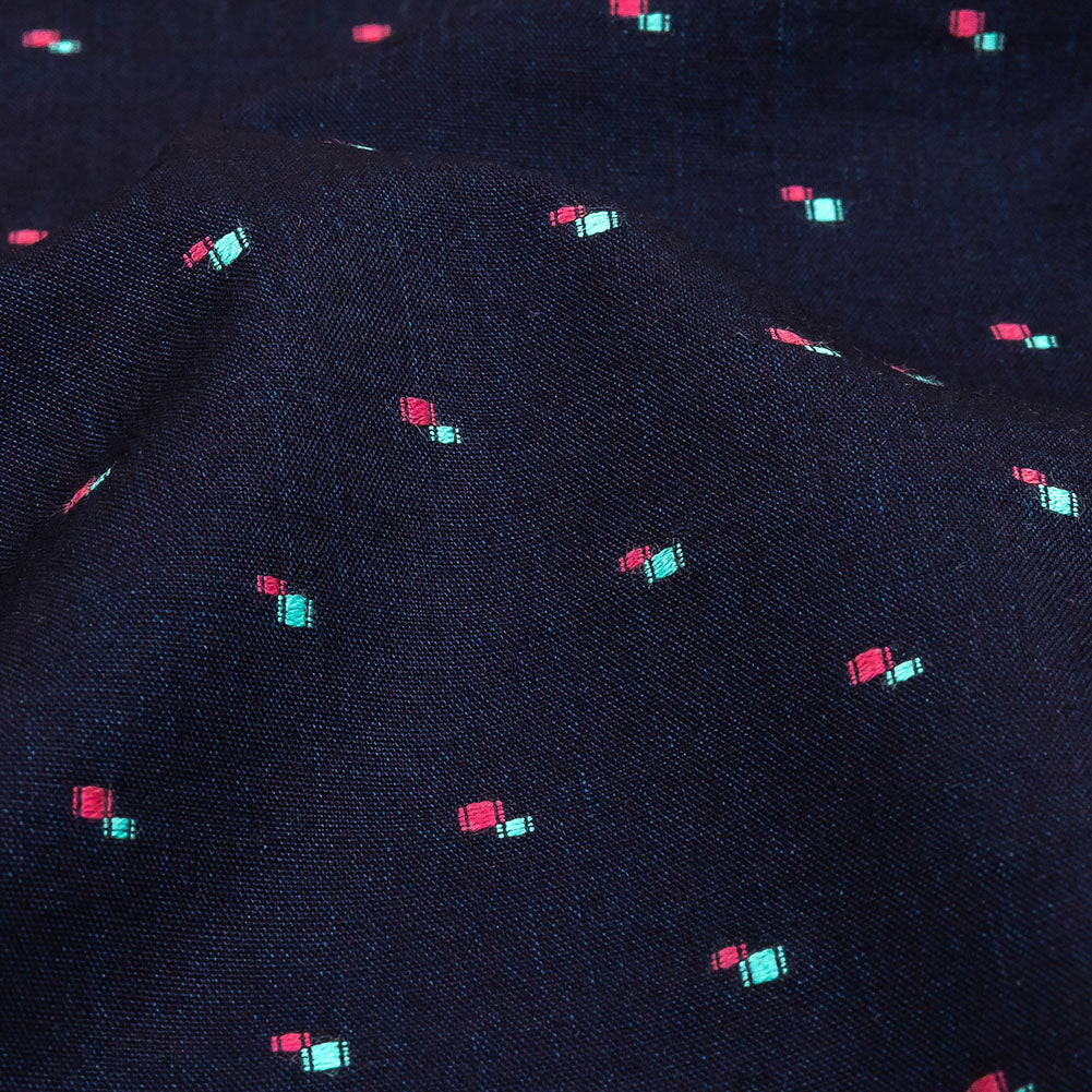 Evening Blue, Pink and Dusty Turquoise Squares Cotton Jacquard Shirting Detail