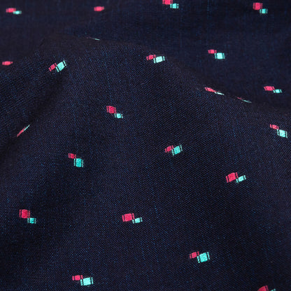 Evening Blue, Pink and Dusty Turquoise Squares Cotton Jacquard Shirting Detail