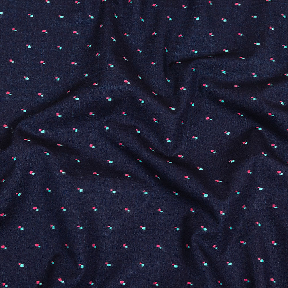 Evening Blue, Pink and Dusty Turquoise Squares Cotton Jacquard Shirting
