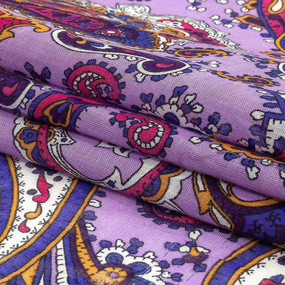 Gauzy Cotton Voile - Lilac, Cobalt and Pink Paisley - Deadstock Folded
