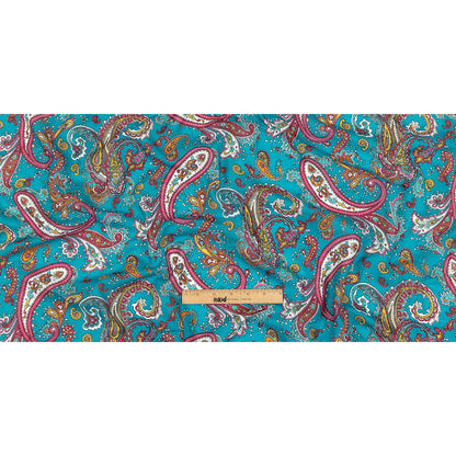 Gauzy Cotton Voile - Turquoise, Pink and White Paisley - Deadstock Full