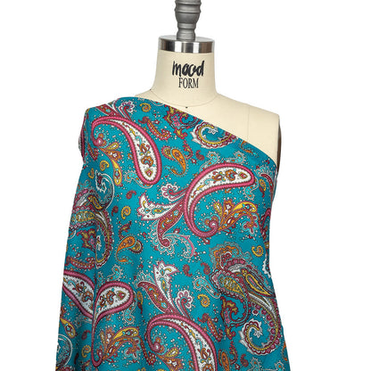 Gauzy Cotton Voile - Turquoise, Pink and White Paisley - Deadstock Drape