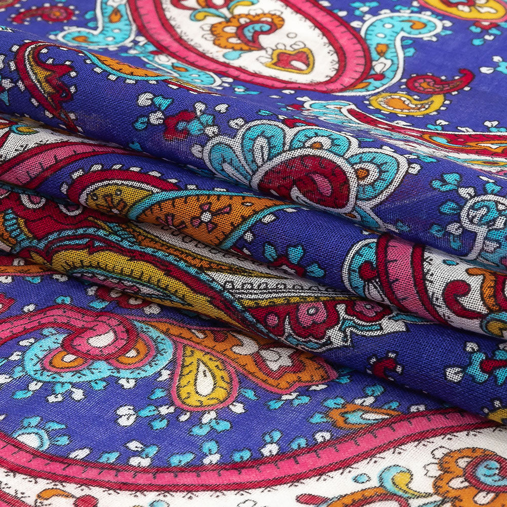 Gauzy Cotton Voile - Blue, Pink and Amberglow Paisley - Deadstock Folded