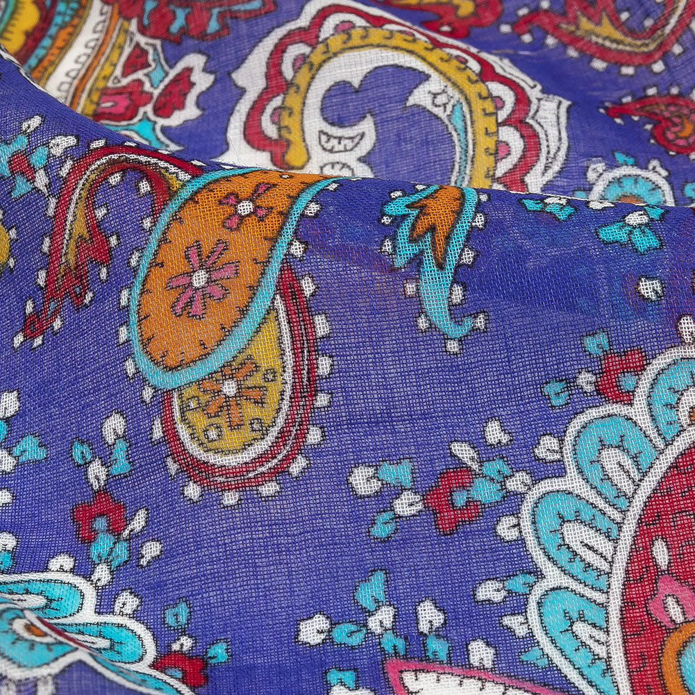 Gauzy Cotton Voile - Blue, Pink and Amberglow Paisley - Deadstock Detail