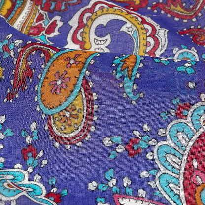 Gauzy Cotton Voile - Blue, Pink and Amberglow Paisley - Deadstock Detail