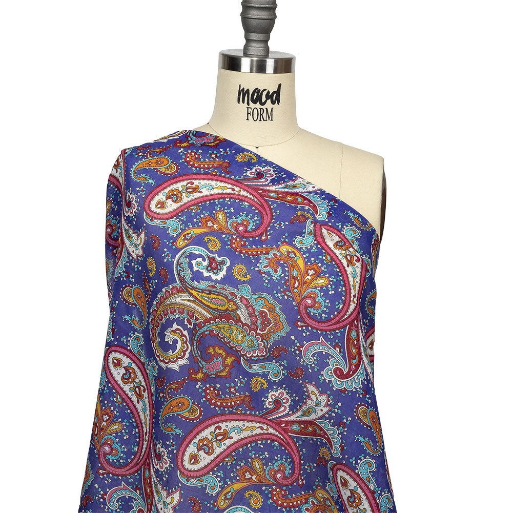 Gauzy Cotton Voile - Blue, Pink and Amberglow Paisley - Deadstock Drape