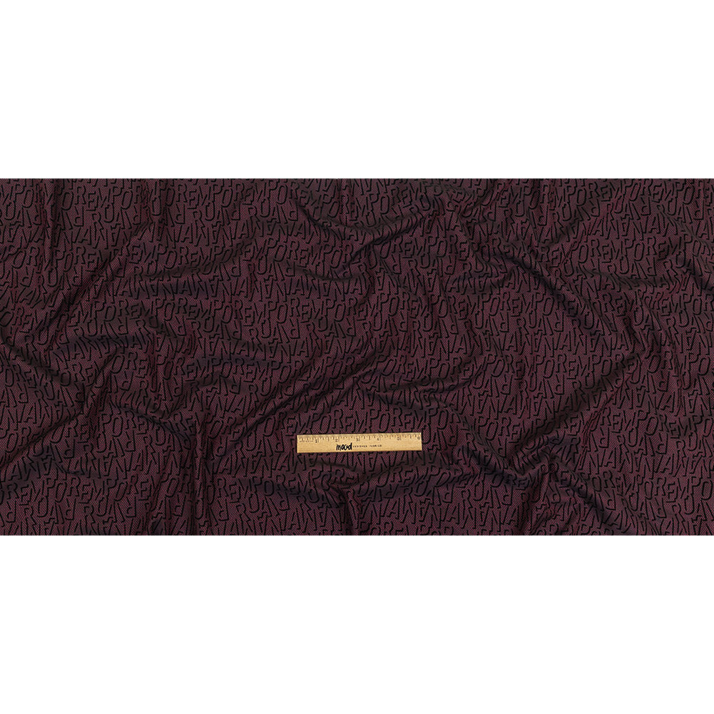 Black Flocked Drop Shadow Letters on Windsor Wine and Black Spotted Cotton Dobby Full