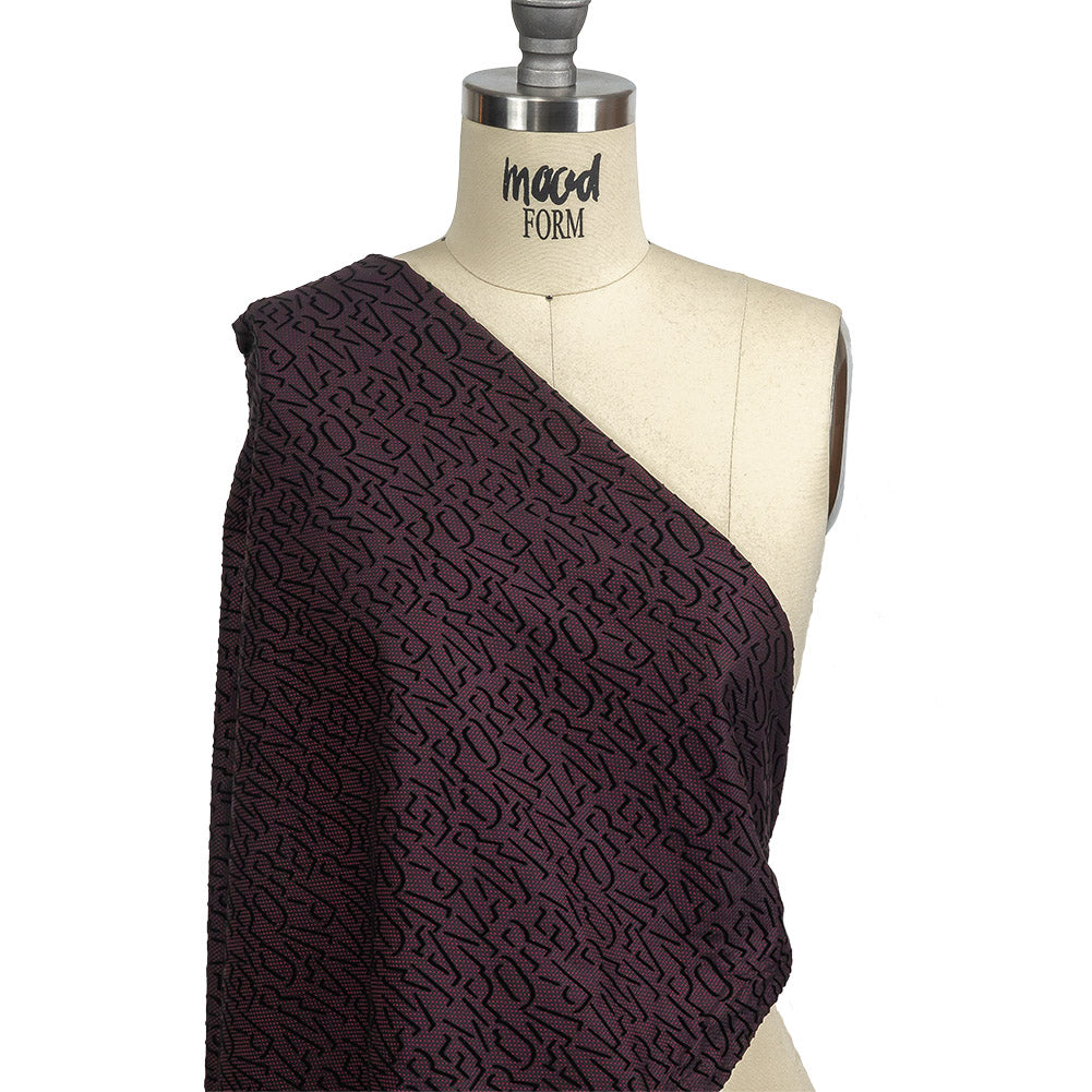 Black Flocked Drop Shadow Letters on Windsor Wine and Black Spotted Cotton Dobby Drape