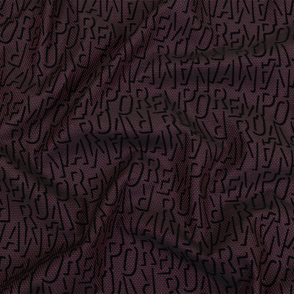Black Flocked Drop Shadow Letters on Windsor Wine and Black Spotted Cotton Dobby