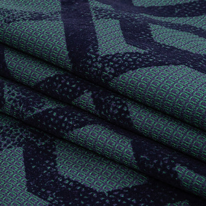 Navy Distressed Geometric Flocking on Hunter Green and Peacoat Rectangles Cotton Dobby Folded