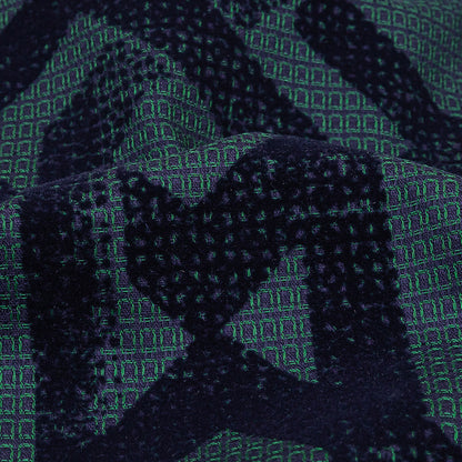 Navy Distressed Geometric Flocking on Hunter Green and Peacoat Rectangles Cotton Dobby Detail